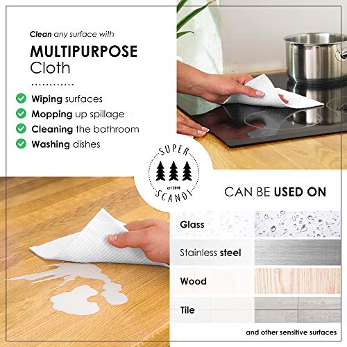 SUPERSCANDI 5 Pack Swedish Dishcloths for Kitchen - 100% Biodegradable & Compostable, Reusable Paper Towels Washable, Food-Safe & Without Plastic - Dish Rags Suitable for Any Surface, Scandi White - color: Scandi White