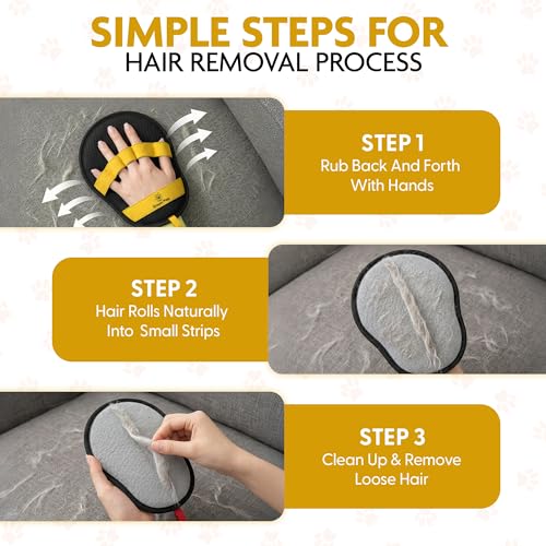 Pet Hair Removal Glove | Cats and Dogs | Reusable Electrostatic Fur Remover with Upgraded Dual-Directional Bristles | Non-Slip Finger Loop Design for Laundry, Furniture, Clothes, Couch & Car (Yellow) - color: Yellow
