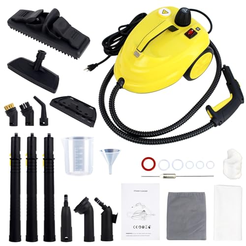 Rolling Steam Cleaner for Floors & Cars, 1800W Portable Steam Cleaner with 2.0L Tank & 5m Cord,Multi-Scenario Cleaner for Home, Car, Kitchen, Bathroom, Tile, Grout, Carpet