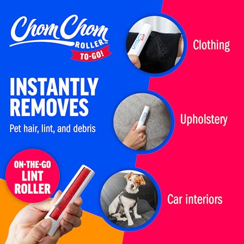 ChomChom Roller Reusable Lint Roller Pet Hair Removal Tool for Clothes, Couches, Cars,Travel - Cat Dog Hair Remover, Compact, No Sticky Refills Needed (Travel Roller)
