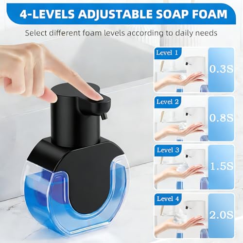 Automatic Soap Dispenser Touchless,Rechargeable Foaming Soap Dispenser,15oz/420ml Smart Hand Soap Dispensers,4-Level Adjustable,Wall Mount for Bathroom Kitchen Dish Soap,Hands-Free (Black) - color: Black, style: Foam