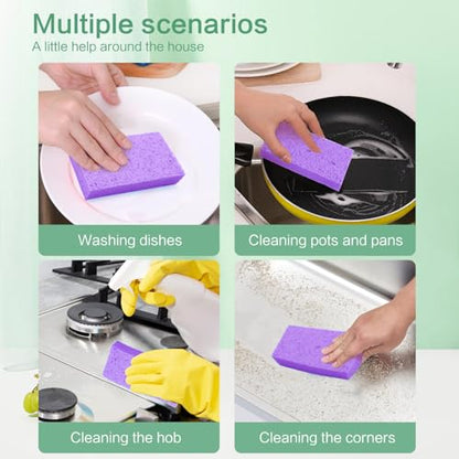 Large Cellulose Sponges, Kitchen Sponge for Dish, Thick Heavy Duty Scrub Pads, Non-Scratch Scrubber for Household/Cookware/Bathroom/Office/Boat 5.5" x 3" x 1" (7 Pack) Purple - color: Purple