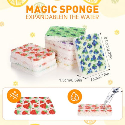 Maxdot 50 Counts Compressed Cellulose Sponges Bulk Fruits Pattern Natural Kitchen Compostable Non Scratch Dish Sponges for Washing Dishes,Cleaning Countertop Sink,Kids DIY - style: Fruit Style