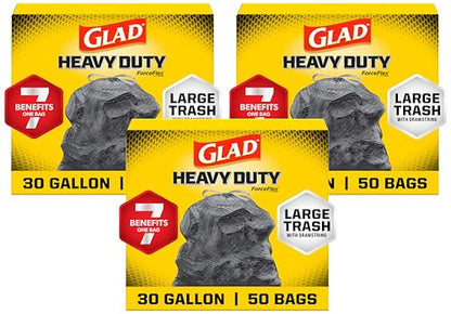 Glad Large 30 Gallon Trash Bags,Unscented Heavy Duty Garbage Bags,Forceflex with Drawstring,(Packaging May Vary), 50 Count (Pack of 150) - size: 50 Count (Pack of 150)