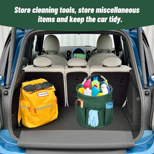 Qivine 17L Cleaning Caddy with Handle, Cleaning Supply Caddy, Foldable Tool Bag Cleaning Products Organizer, Portable Cleaning Bucket Caddy for Cleaning Supplies (Green) - color: Green