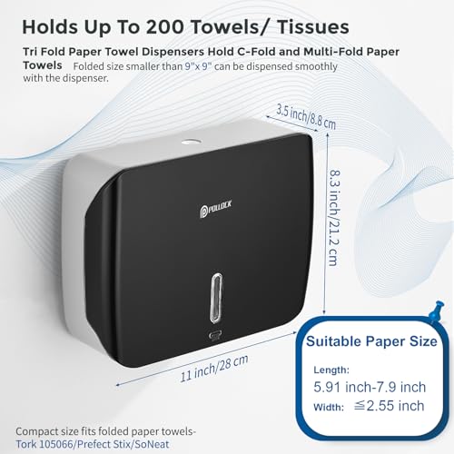 Paper Towel Holder Dispenser Wall Mount,Multifold/Trifold/C Fold Hand Towel Dispenser,Commercial Paper Towel Dispenser for Bathroom Tissue Dispenser,Large Capacity 200 Sheets (Black-3010) - color: Black-3010