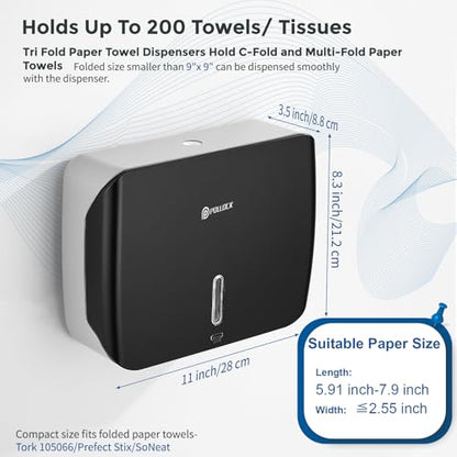 Paper Towel Holder Dispenser Wall Mount,Multifold/Trifold/C Fold Hand Towel Dispenser,Commercial Paper Towel Dispenser for Bathroom Tissue Dispenser,Large Capacity 200 Sheets (Black-3010) - color: Black-3010