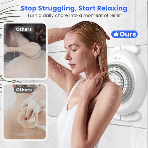 Hiqufet Electric Back Scrubber for Shower, Adjustable Height Shower Back Scrubber Wall Mounted, 4-Speed & 3 Replaceable Brush Heads, IPX7, Hands-Free Back Cleansing and Exfoliating Brush - size: CKT2