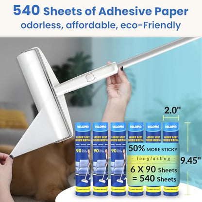 Large Lint Roller Refills: DELOMO 9.45 in Lint Roller Refill (6 Pack, 540 Sheets), Compatible Only with DELOMO Large Lint Roller, for Cleaning Floor, Carpets, Bedding, Couch, Cars, & Pet Hair - size: B: 6 Refills (540 Sheets Total)