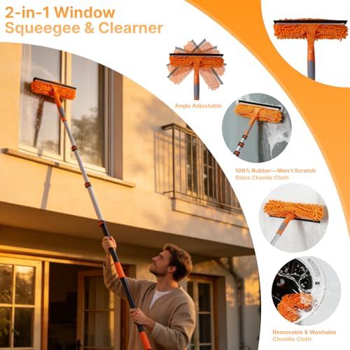 20ft High Ceiling Duster Kit with 4-12ft Heavy-Duty Extension Pole, Ceiling Fan Duster, Cobweb Duster, Microfiber Duster, Window Squeegee & Cleaner, Wall Duster for Home Long Reach Cleaning