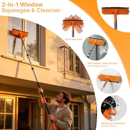 20ft High Ceiling Duster Kit with 4-12ft Heavy-Duty Extension Pole, Ceiling Fan Duster, Cobweb Duster, Microfiber Duster, Window Squeegee & Cleaner, Wall Duster for Home Long Reach Cleaning