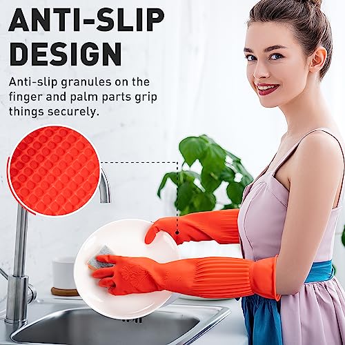 ThxToms Rubber Dishwashing Cleaning Gloves (2-Pair) - Fleece Lined, Reusable, Waterproof with Extra-Long Cuff & Anti-Slip Design for Household & Kitchen Use - Small - size: Small (Pack of 4)