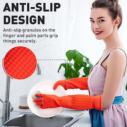 ThxToms Rubber Dishwashing Cleaning Gloves (2-Pair) - Soft Fleece Lining, Reusable, Waterproof with Extra-Long Cuff & Non-Slip Grip for Household & Kitchen Use - Medium - size: Medium (Pack of 4)