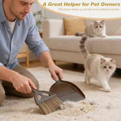 Mini Broom and Dustpan Set - Compact Small Hand Broom with Soft Bristles, Portable Desktop Cleaning Tool for Kitchen Counter, Desk, Drawer, Pet Litter & Car Interior (Coffee) - color: Coffee