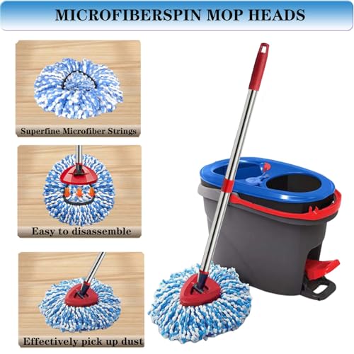 Spin Mop Replace Heads for O Cedar Rinse Clean 2 Tank System, Spin Mop Replacement Head 2 Microfiber Mop Refills, 1 Triangle Head Cover and 30-58in Handle - size: 2Refills+1 Base+1 Handle（2 Tank System）