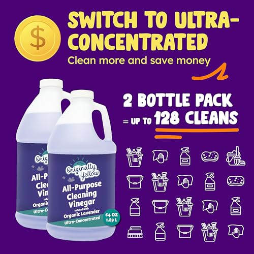 Originally Yellow Lavender White Vinegar For Cleaning Purpose | USA Made All Purpose Cleaner | Use as Glass, Kitchen & Floor Cleaner | Plant Derived Cleaning Vinegar 1 Gallon in 2 pack | 128 Oz - size: 64 Fl Oz (Pack of 2)