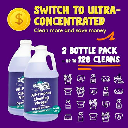 Originally Yellow Lavender White Vinegar For Cleaning Purpose | USA Made All Purpose Cleaner | Use as Glass, Kitchen & Floor Cleaner | Plant Derived Cleaning Vinegar 1 Gallon in 2 pack | 128 Oz - size: 64 Fl Oz (Pack of 2)