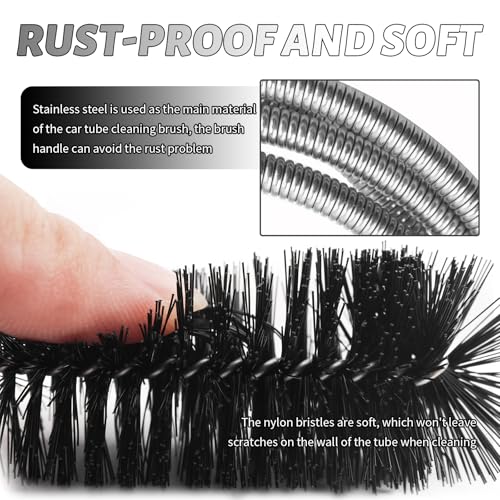 78" Long Flexible Car Drain Cleaning Brush,Stainless Steel/Nylon Pipe Cleaner Brush with Double Head,Slim Car Drain Brushes Pipe Cleaning Tool as Auto Sunroof Drains Cleaner