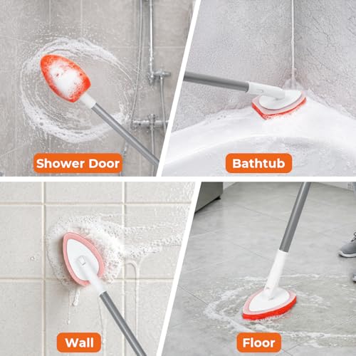 Bathtub Scrubber with Long Handle - Shower Scrub Brush with 8 Replacement Scouring Pads, Bathroom Cleaning Brush for Tub, Tile, Floor - size: Shower Scrubber