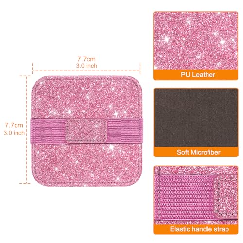 Fintie Screen Cleaning Pad, [4 Pack] Soft Cloth Wipes Screen Cleaner with Elastic Strap for iPad, iPhone, MacBook, Tablets, Laptop (Glitter Pink/Black) - color: Glitter Pink/Black