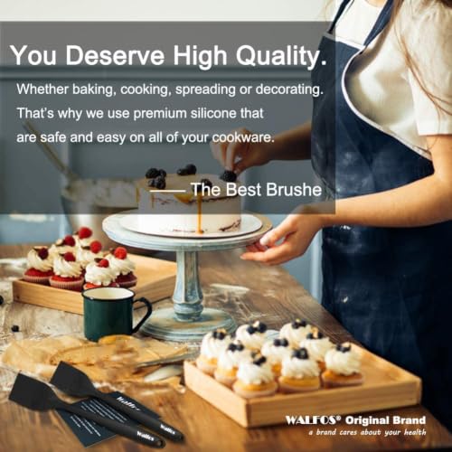 Walfos 600°F Heat Resistant Silicone Basting Brushes BPA Free Pastry Brush, Spread Oil Butter Sauce for BBQ Grill Baking Kitchen Cooking, Dishwasher Safe (2 SIZE) - color: Black, size: Large + Small
