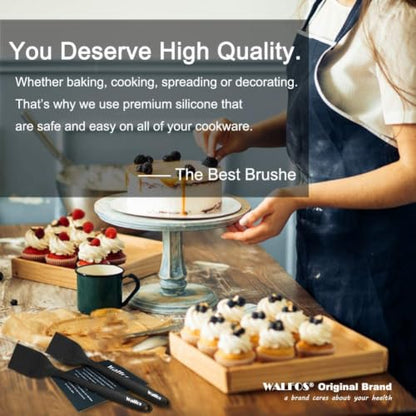 Walfos 600°F Heat Resistant Silicone Basting Brushes BPA Free Pastry Brush, Spread Oil Butter Sauce for BBQ Grill Baking Kitchen Cooking, Dishwasher Safe (2 SIZE) - color: Black, size: Large + Small