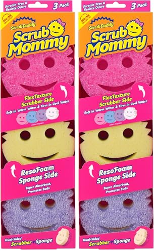 Scrub Daddy Scrub Mommy Sponges - Dish Scrubber + Non-Scratch Cleaning Sponges Kitchen, Bathroom + Multi-Surface Safe - Dual-Sided Dish Sponges for Scrubbing - Online Exclusive (3 Count) (Pack of 2) - size: 3 Count (Pack of 2), style: Exclusive Scrub Momm