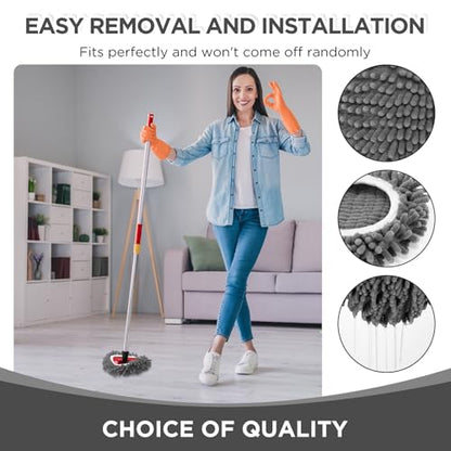 Baderke 3 Pack Chenille Mop Heads Replacements Compatible with 1 Tank System Chenille Duster Replacement Heads Microfiber Spin Mop Refill Pads Reusable Dust Refills for Floor Cleaning (Gray) - color: Gray
