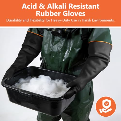 AUAUY 14"/18" Chemical Resistant Gloves, Reusable Heavy-Duty Rubber Gloves, Non-Slip Large Rubber Gloves, 1 Pair - size: 14"