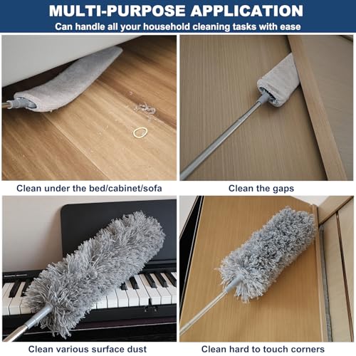 100 Inch Retractable Gap Dust Cleaner Cleaning Tools & Microfiber Feather Duster Washable and Retractable Duster Brush for Cleaning Under Appliances Furniture Ceiling Fan Dust and Cobweb Cleaner