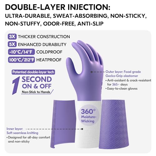 Vgo... Household Cleaning Gloves,Double-layer,Lined Dishwashing Gloves,Long Sleeves for Kitchen,Bathroom Cleaning(TP1117) - color: Violet, size: Small(Pack of 1)