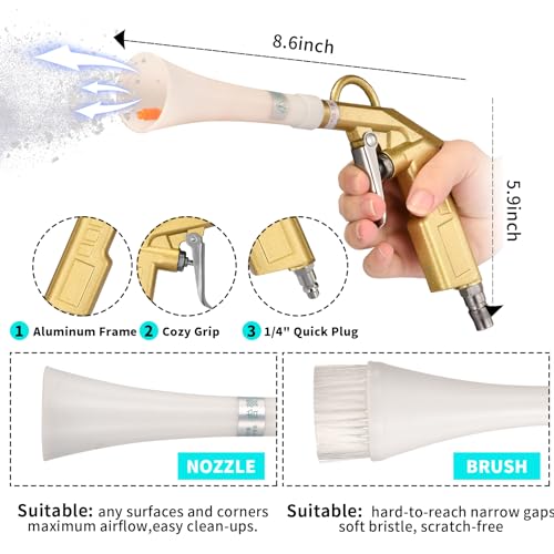 GOCCIDA Air Blow Gun Car Detailing Interior Car Cleaning Gun Car Dryer Air Blower for Car Detailing Air Gun Car Dust Cleaner Air Compressor Blower Gun with Nozzle and Auto Detailing Dusting Brush - style: HCL-13gold