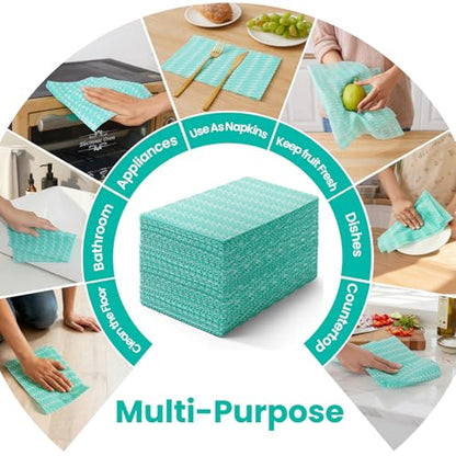 Reusable Cleaning Towels Reusable Cloths Dish Cloths, 100 Count Multi-Purpose Dry Handy Wipes Disposabel Kitchen Towels, Durable, Absoebent, Dry Quickly, Green, Handi Wipe - color: Green,100 Pcs