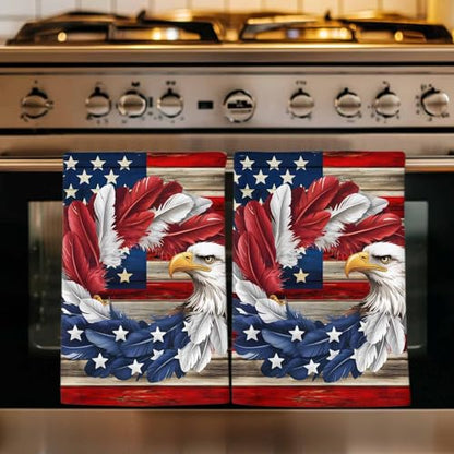 American Flag Kitchen Towels Set, Ultra Absorbent Dish Towels Quick Drying Microfiber Hand Towel Decorative Large Blue Red USA Flag Eagle Wreath Tea Towel Dishcloths for Kitchen Cleaning 18"x28" - size: 1 Pack