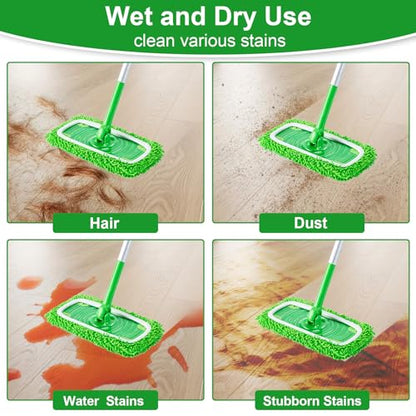 6Pcs Reusable Microfiber Mop Pads Compatible with Swiffer Sweeper Mop, Replacement Dry & Wet Mopping Cloths for Hardwood/Stone Floor Cleaning-Green
