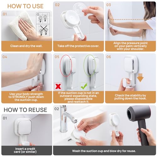 LEVERLOC Suction Cup Hooks for Inside Shower 4 Pack, Versatile Powerful Vacuum Suction Shower Holders for Towel, Loofah, Clothes, Damage Free Wall Hanging Bathroom Hooks, Easy to Install, White - color: White Hook, Square
