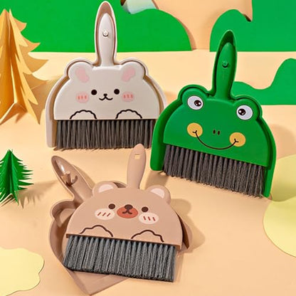 Mini Dustpan and Brush Set, Cartoon Small Broom and Dustpan Cleaning Set Hand Whisk Broom Set Portable Tabletop Crumb Sweeper Cleaning Tools for Office(Frog) - size: Frog