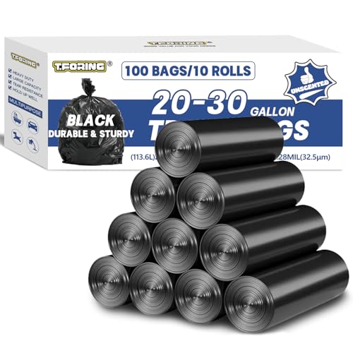 20-30 Gallon Trash Bags Bulk,30'' x 35'',1.28 Mil,Black,100 Ct | Large 20+ Gal Garbage Bag Unscented,Heavy Duty Can Liners,Fit 75 - 112 Liter Bins,for Kitchen Home Office Commercial Outdoor - color: 20-30 Gallon | 100 Count