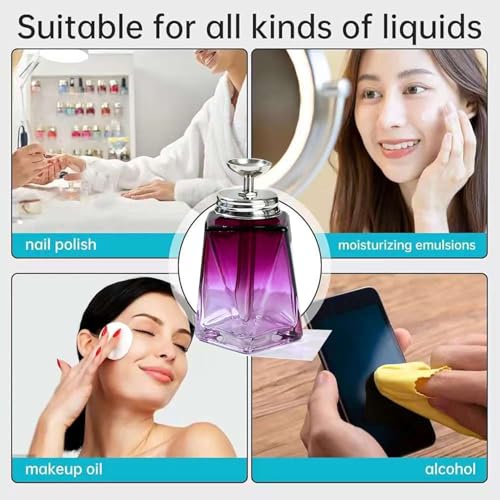 5 Oz/ 150ml Glass Push Down Pump Dispenser Bottle With Cap Push Down Glass Empty Pump Dispenser for Alcohol Makeup Clear Refillable Bottle Hand Pumping Press Container (Purple) - color: Purple - 150ml - Oval - 1pcs