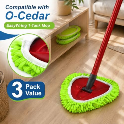 3 Pack Chenille Microfiber Mop Head Covers Compatible with O-Cedar Triangle Mops, Reusable Washable Mop Pad Refills, Replacement for Hardwood, Tile, Laminate & Vinyl Floors