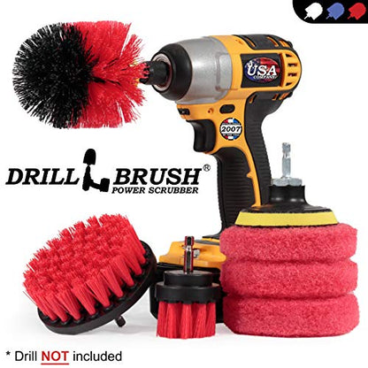 Drillbrush - Drill Brush Kit - Rotary Drill Brush Cordless Scrubber - Deck Scrub Brush - Scrub Brush Kit - Concrete Cleaner Brush - Marble Brush - Brick Cleaner - Stone Cleaning - Ceramic Tile Cleaner - color: Red