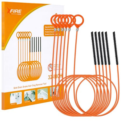 32 Inch Anti-Break Metal Snake Drain Hair Removal Tool (6PCS) | Nylon Coating Sink Snake, Drain Cleaner Hair Catcher Remover for Shower, Bathroom Sink Tub - color: Orange-32inch