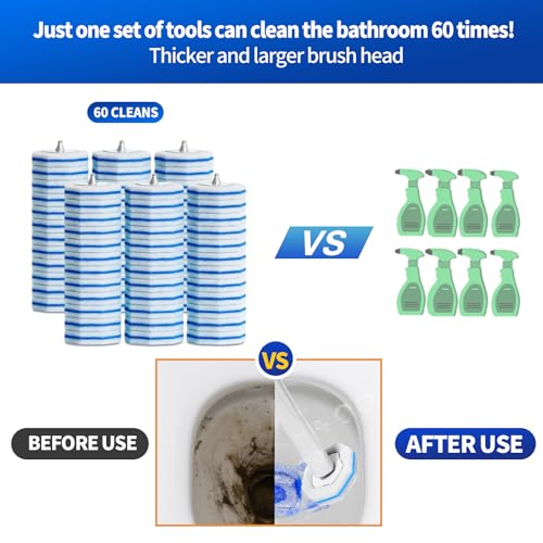 60pcs Disposable Toilet Brush Refill Pads, Replacement Brush Heads, Toilet Cleaner Refills，Disposable Wand Heads，Bathroom Cleaning，Toilet Cleaning Scrubbers Compatible with Most Toilet Brushes - style: 60 refflls（Without handle）