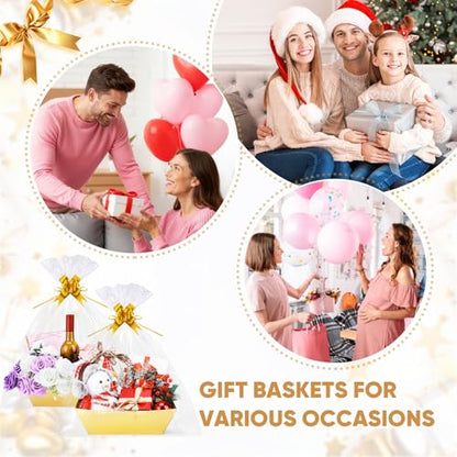 20PACK Gold Baskets for Gifts Empty, 12x10x4” Thick Cardboard Gift Basket Kit with 20 Bows & 20 Bags - Kraft Empty Gift Baskets for Christmas, Weddings, Birthdays, Bulk Gifting - color: 20 Gold