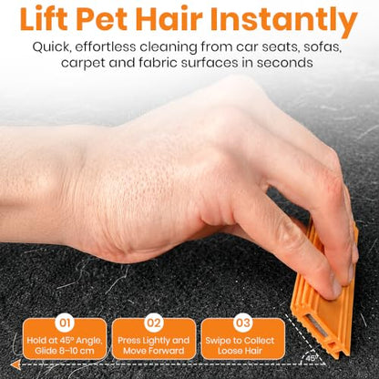 Pro Pet Hair Remover 4.3” – Dog & Cat Hair Remover for Car, Couch, Carpet, Bed & Furniture – Reusable Dual-Blade Pet Hair Scraper for Auto Detailing, Home & Upholstery - color: Orange