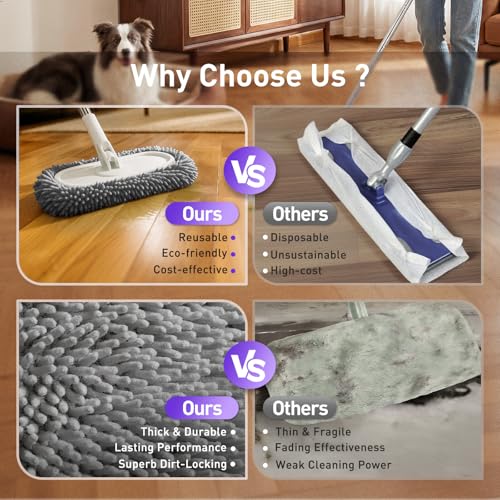 6 Pack Reusable Microfiber Mop Pads Compatible with Sweeper Mops, Replacement Mopping Pads Dry Sweeping Cloths, Washable Chenille Flat Mops Refills for Mopping Floor Cleaning (Mop is not Included) - color: Gray