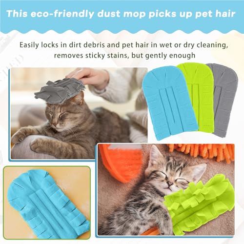 Zubebe 6 Pcs Duster Refill Reusable Fleece Duster Refills Feather Flat Dusters Multi Surface Washable Cleaning Pads Tools for Home, Blinds, Car, Pet, Furniture, Fans (Blue,Green,Grey) - color: Blue, Green, Gray