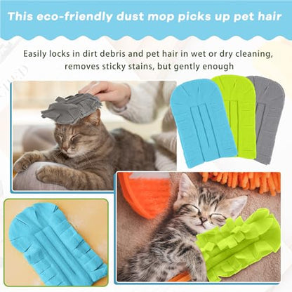 Zubebe 6 Pcs Duster Refill Reusable Fleece Duster Refills Feather Flat Dusters Multi Surface Washable Cleaning Pads Tools for Home, Blinds, Car, Pet, Furniture, Fans (Blue,Green,Grey) - color: Blue, Green, Gray
