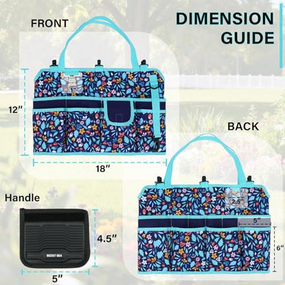 KUNN Bucket Tool Organizer 5 Gallon with Hangable Handle 18-Pocket Detachable Bucket Bag for Tools, Garden Caddy Tote with Pockets, Heavy Duty 600D Polyester Gardening Accessory,Blue - style: Navy Bloom