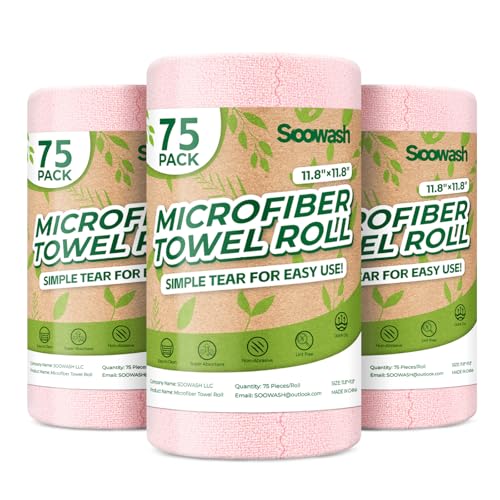 Microfiber Cleaning Cloths Roll, 225 Pack Tear Away Microfiber Towels Roll, 12" x 12" Lint Free Rags, Reusable Cleaning Cloths, Washable, Scratch Free,Ultra Absorbent Dish Rags(Pink) - color: Pink, size: 225 pack